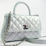 CHANEL Handbag 21K Iridescent Blue Caviar Quilted Coco Handle Small - Redeluxe