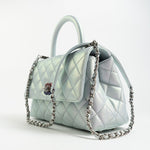CHANEL Handbag 21K Iridescent Blue Caviar Quilted Coco Handle Small - Redeluxe