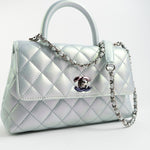 CHANEL Handbag 21K Iridescent Blue Caviar Quilted Coco Handle Small - Redeluxe