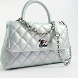 CHANEL Handbag 21K Iridescent Blue Caviar Quilted Coco Handle Small - Redeluxe