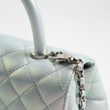 CHANEL Handbag 21K Iridescent Blue Caviar Quilted Coco Handle Small - Redeluxe
