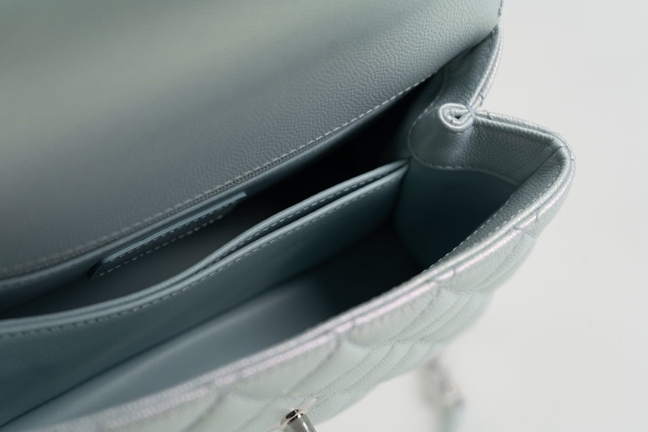 CHANEL Handbag 21K Iridescent Blue Caviar Quilted Coco Handle Small - Redeluxe