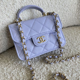 CHANEL Handbag 21K Lavender Lambskin Quilted Micro Coin Purse with Chain LGHW - Redeluxe