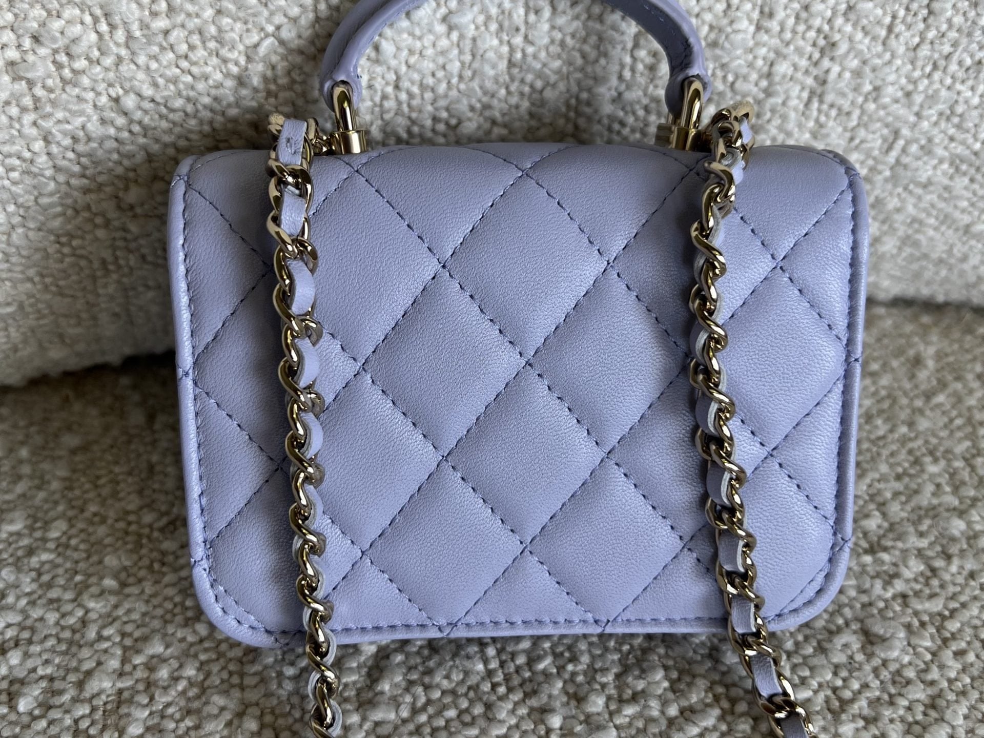 CHANEL Handbag 21K Lavender Lambskin Quilted Micro Coin Purse with Chain LGHW - Redeluxe