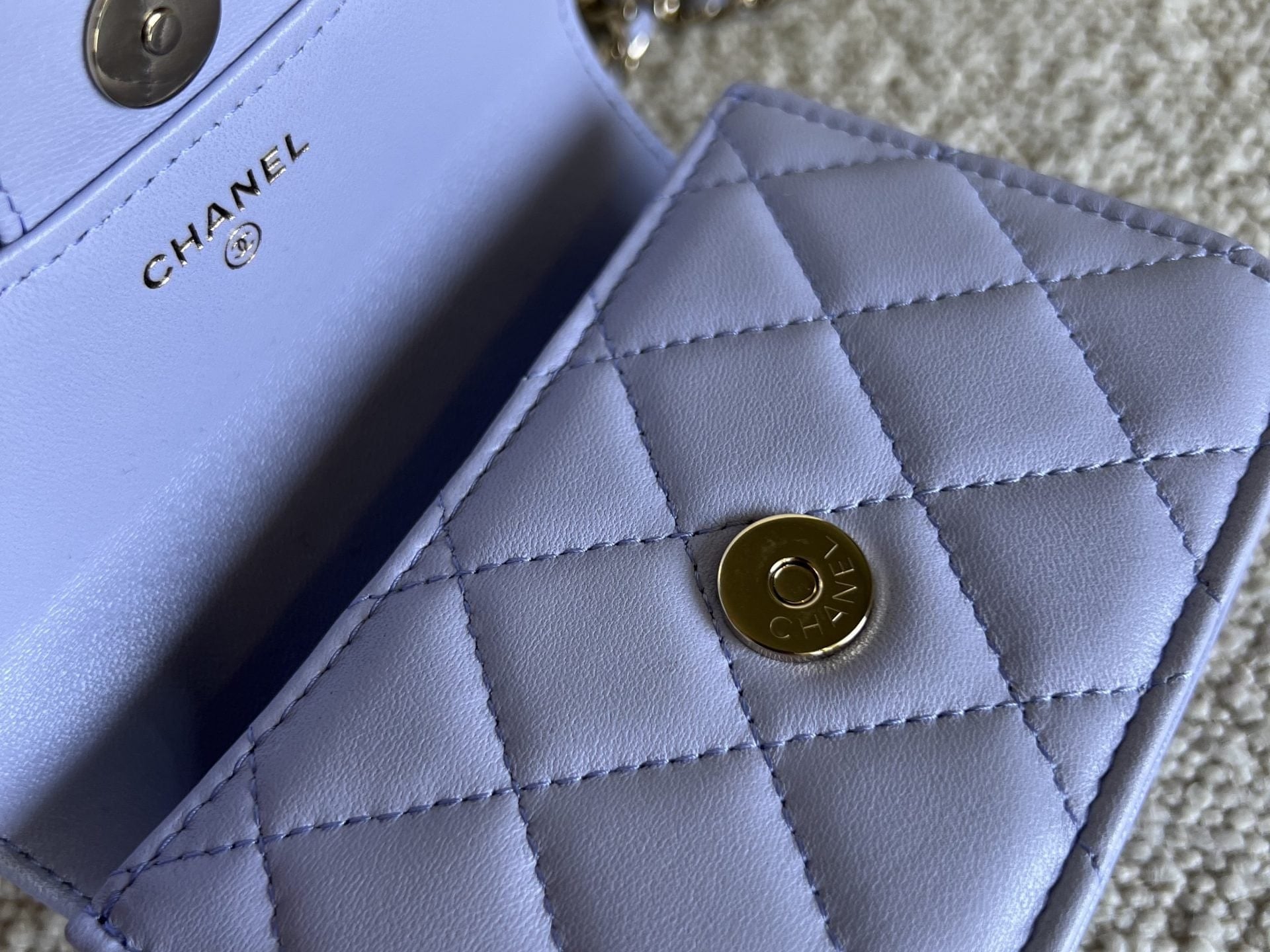 CHANEL Handbag 21K Lavender Lambskin Quilted Micro Coin Purse with Chain LGHW - Redeluxe