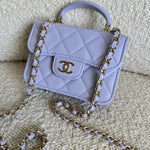 CHANEL Handbag 21K Lavender Lambskin Quilted Micro Coin Purse with Chain LGHW - Redeluxe