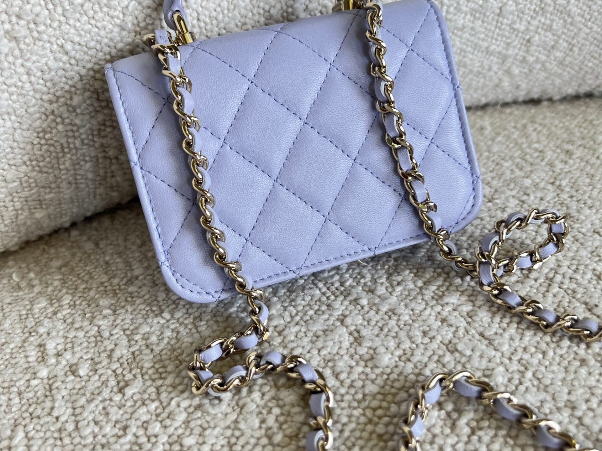 CHANEL Handbag 21K Lavender Lambskin Quilted Micro Coin Purse with Chain LGHW - Redeluxe