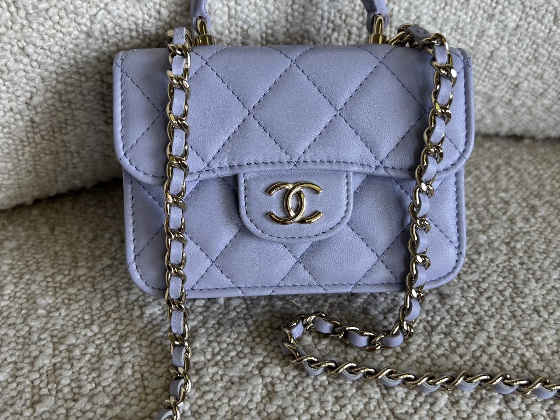 CHANEL Handbag 21K Lavender Lambskin Quilted Micro Coin Purse with Chain LGHW - Redeluxe