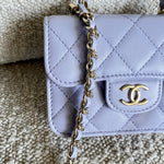CHANEL Handbag 21K Lavender Lambskin Quilted Micro Coin Purse with Chain LGHW - Redeluxe