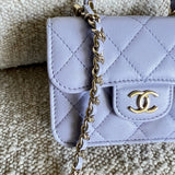 CHANEL Handbag 21K Lavender Lambskin Quilted Micro Coin Purse with Chain LGHW - Redeluxe