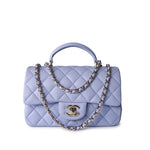 CHANEL Handbag 21k Lavender/ Light Purple Lambskin Quilted Mini Top Handle Light Gold Hardware - Redeluxe