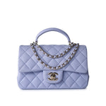 CHANEL Handbag 21k Lavender/ Light Purple Lambskin Quilted Mini Top Handle Light Gold Hardware - Redeluxe