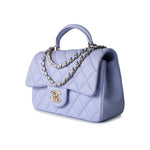 CHANEL Handbag 21k Lavender/ Light Purple Lambskin Quilted Mini Top Handle Light Gold Hardware - Redeluxe