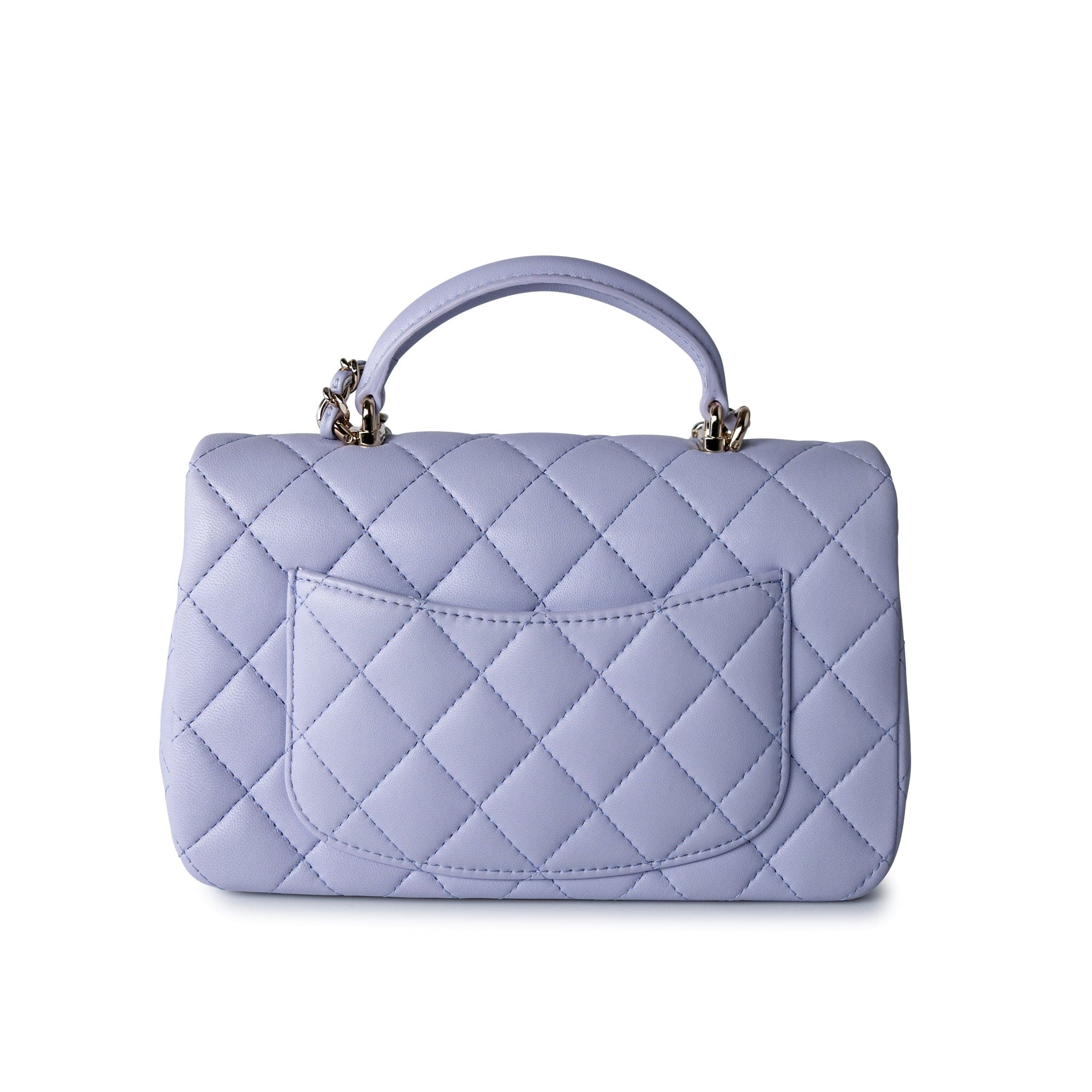 CHANEL Handbag 21k Lavender/ Light Purple Lambskin Quilted Mini Top Handle Light Gold Hardware - Redeluxe