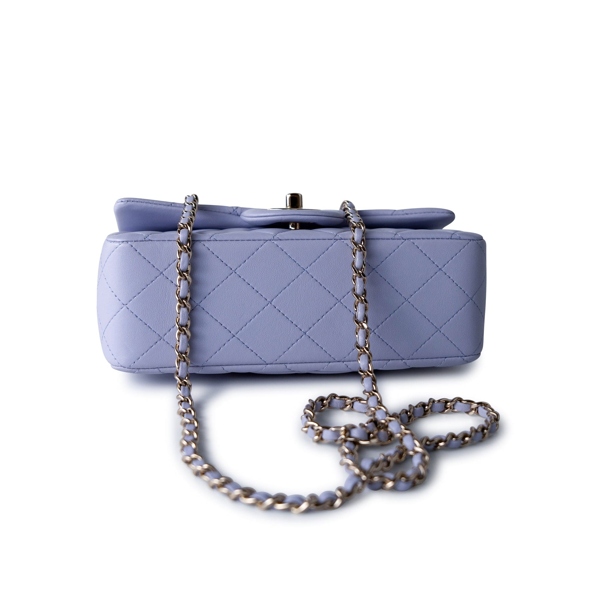 CHANEL Handbag 21k Lavender/ Light Purple Lambskin Quilted Mini Top Handle Light Gold Hardware - Redeluxe