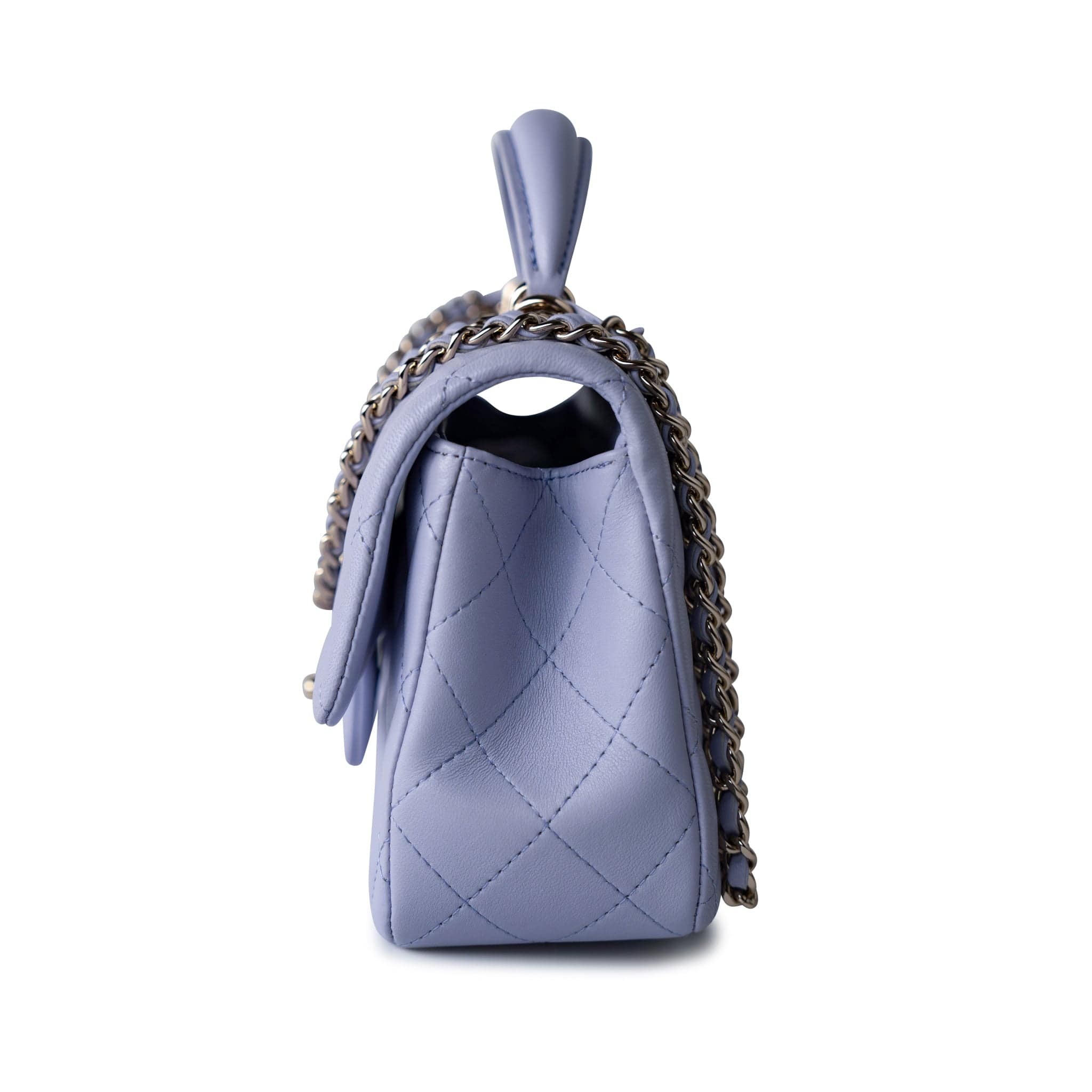 CHANEL Handbag 21k Lavender/ Light Purple Lambskin Quilted Mini Top Handle Light Gold Hardware - Redeluxe