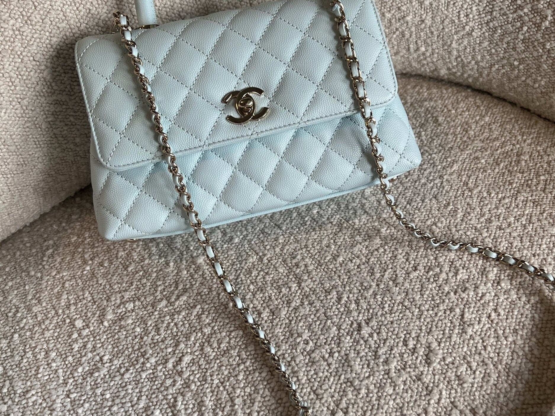 CHANEL Handbag 21K Light Blue Caviar Quilted Coco Handle Small LGHW - Redeluxe