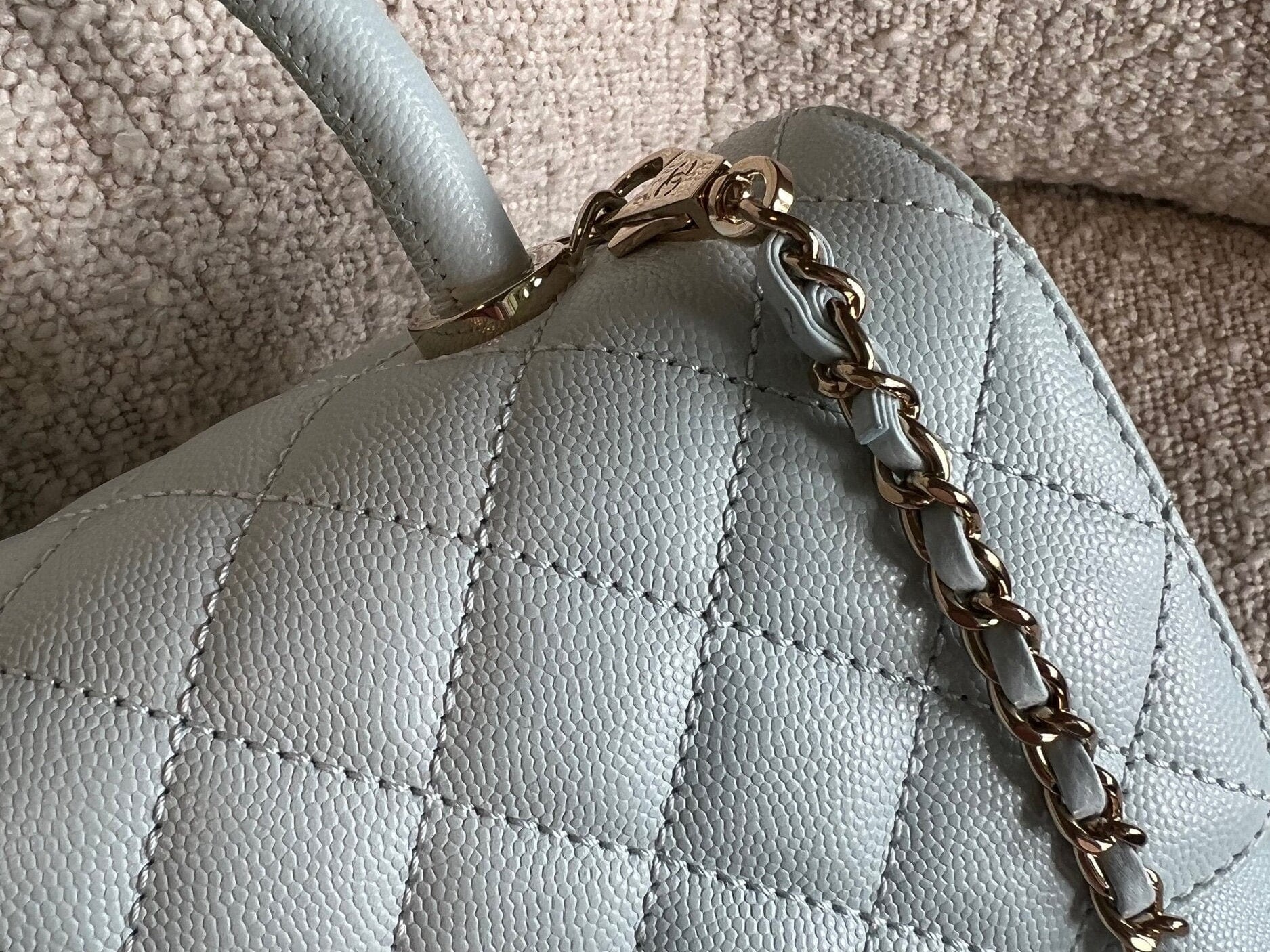 CHANEL Handbag 21K Light Blue Caviar Quilted Coco Handle Small LGHW - Redeluxe