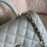 CHANEL Handbag 21K Light Blue Caviar Quilted Coco Handle Small LGHW - Redeluxe