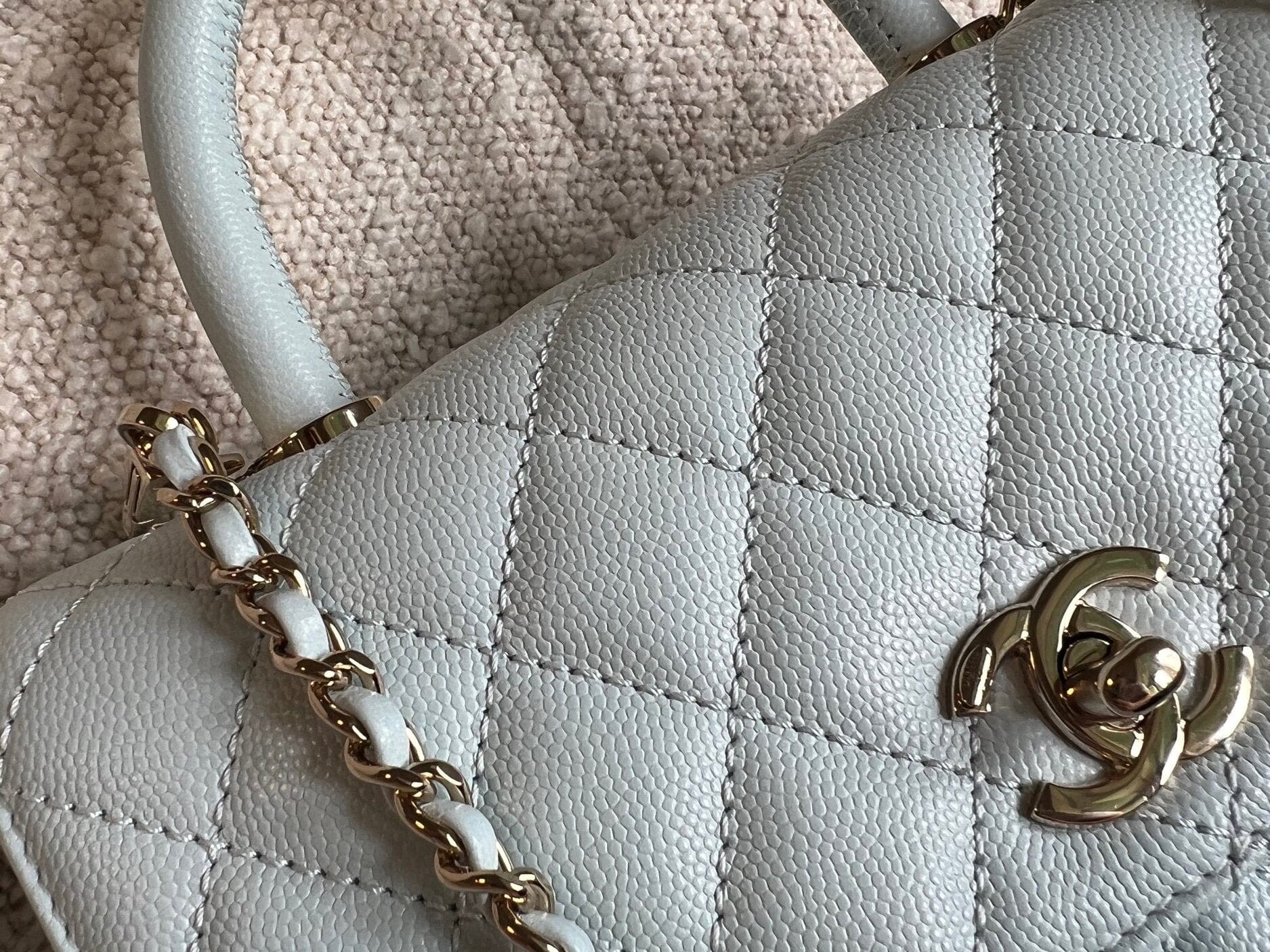 CHANEL Handbag 21K Light Blue Caviar Quilted Coco Handle Small LGHW - Redeluxe