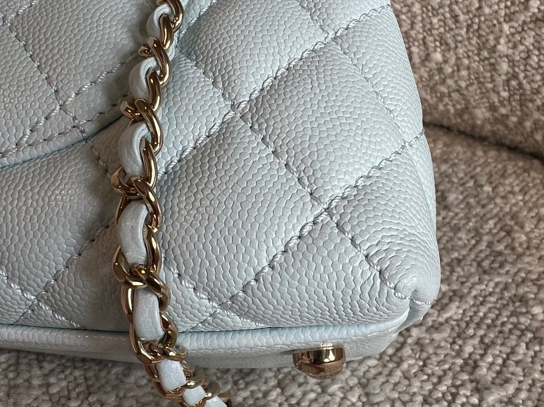 CHANEL Handbag 21K Light Blue Caviar Quilted Coco Handle Small LGHW - Redeluxe
