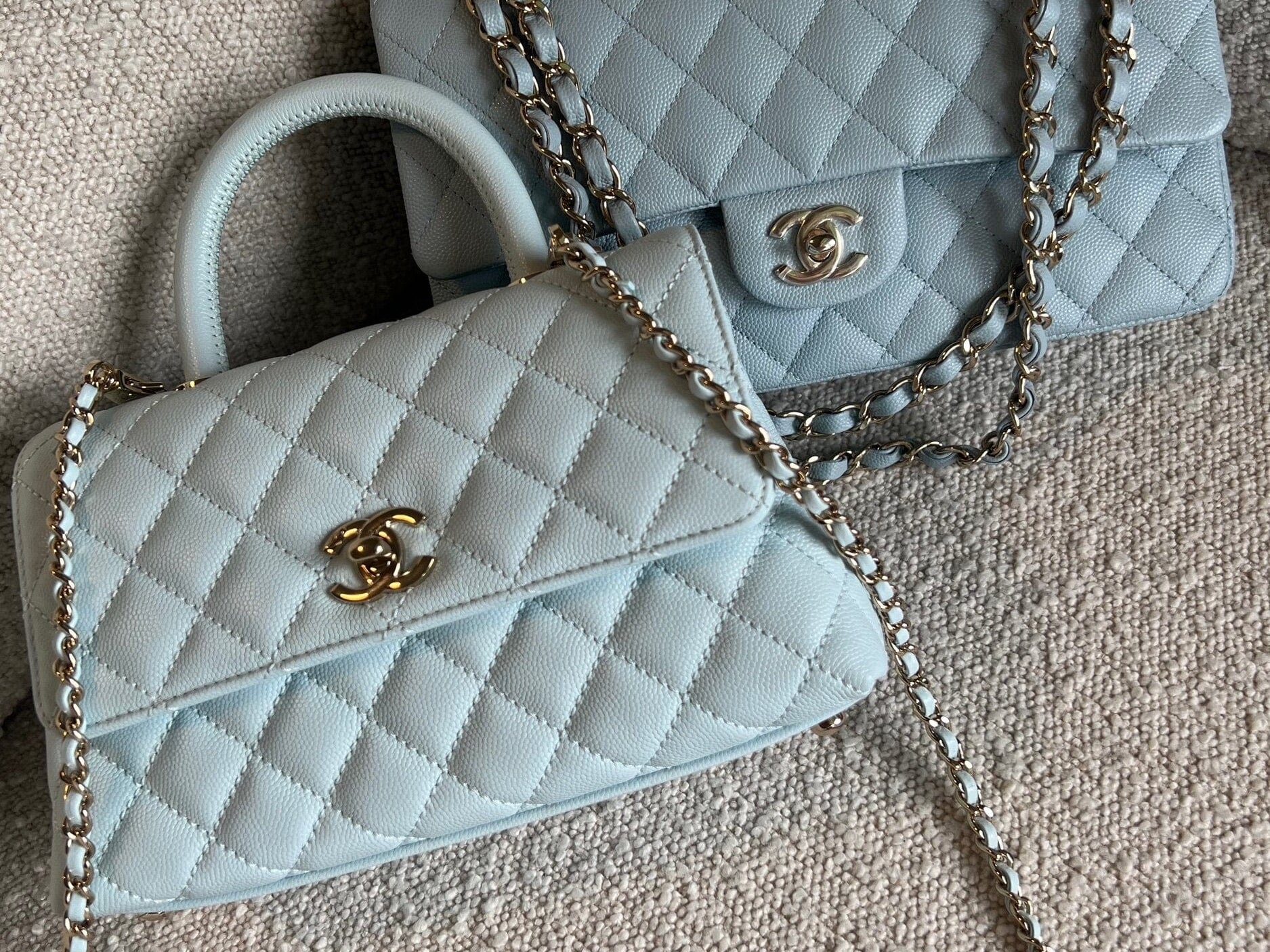 CHANEL Handbag 21K Light Blue Caviar Quilted Coco Handle Small LGHW - Redeluxe