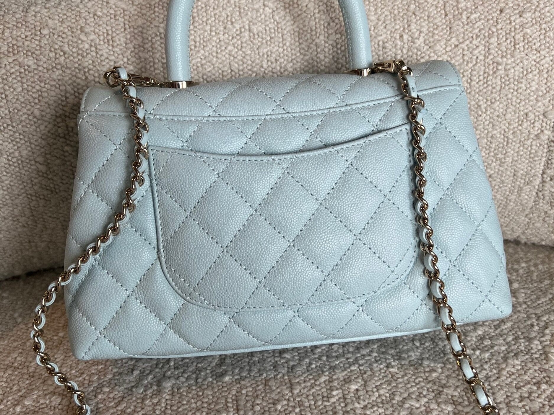 CHANEL Handbag 21K Light Blue Caviar Quilted Coco Handle Small LGHW - Redeluxe