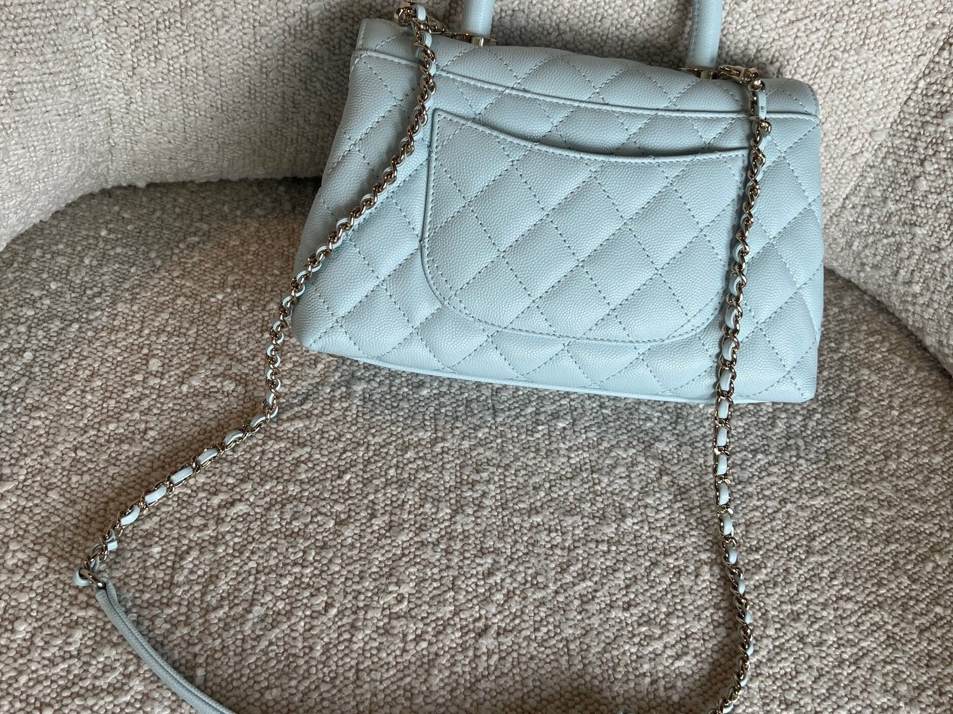 CHANEL Handbag 21K Light Blue Caviar Quilted Coco Handle Small LGHW - Redeluxe