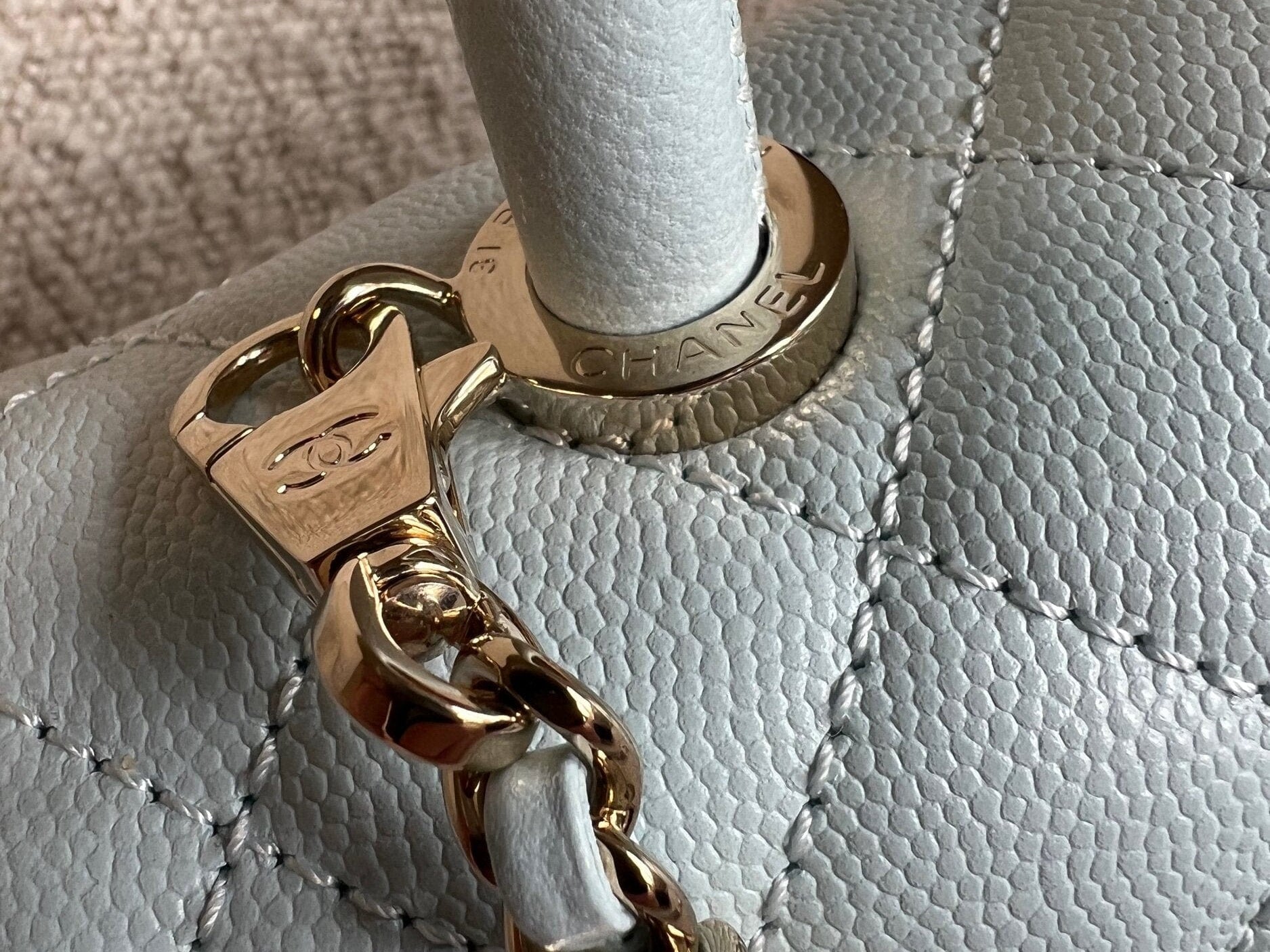 CHANEL Handbag 21K Light Blue Caviar Quilted Coco Handle Small LGHW - Redeluxe