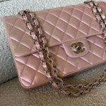 CHANEL Handbag 21K Medium Pink Iridescent Lambskin Quilted Classic Flap SHW - Redeluxe