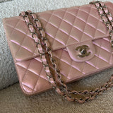CHANEL Handbag 21K Medium Pink Iridescent Lambskin Quilted Classic Flap SHW - Redeluxe