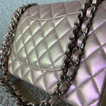 CHANEL Handbag 21K Medium Pink Iridescent Lambskin Quilted Classic Flap SHW - Redeluxe