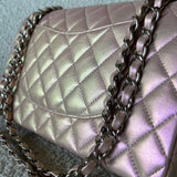 CHANEL Handbag 21K Medium Pink Iridescent Lambskin Quilted Classic Flap SHW - Redeluxe