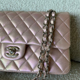 CHANEL Handbag 21K Medium Pink Iridescent Lambskin Quilted Classic Flap SHW - Redeluxe