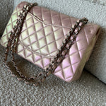 CHANEL Handbag 21K Medium Pink Iridescent Lambskin Quilted Classic Flap SHW - Redeluxe