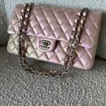 CHANEL Handbag 21K Medium Pink Iridescent Lambskin Quilted Classic Flap SHW - Redeluxe