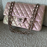 CHANEL Handbag 21K Medium Pink Iridescent Lambskin Quilted Classic Flap SHW - Redeluxe