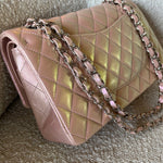 CHANEL Handbag 21K Medium Pink Iridescent Lambskin Quilted Classic Flap SHW - Redeluxe