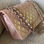 CHANEL Handbag 21K Medium Pink Iridescent Lambskin Quilted Classic Flap SHW - Redeluxe