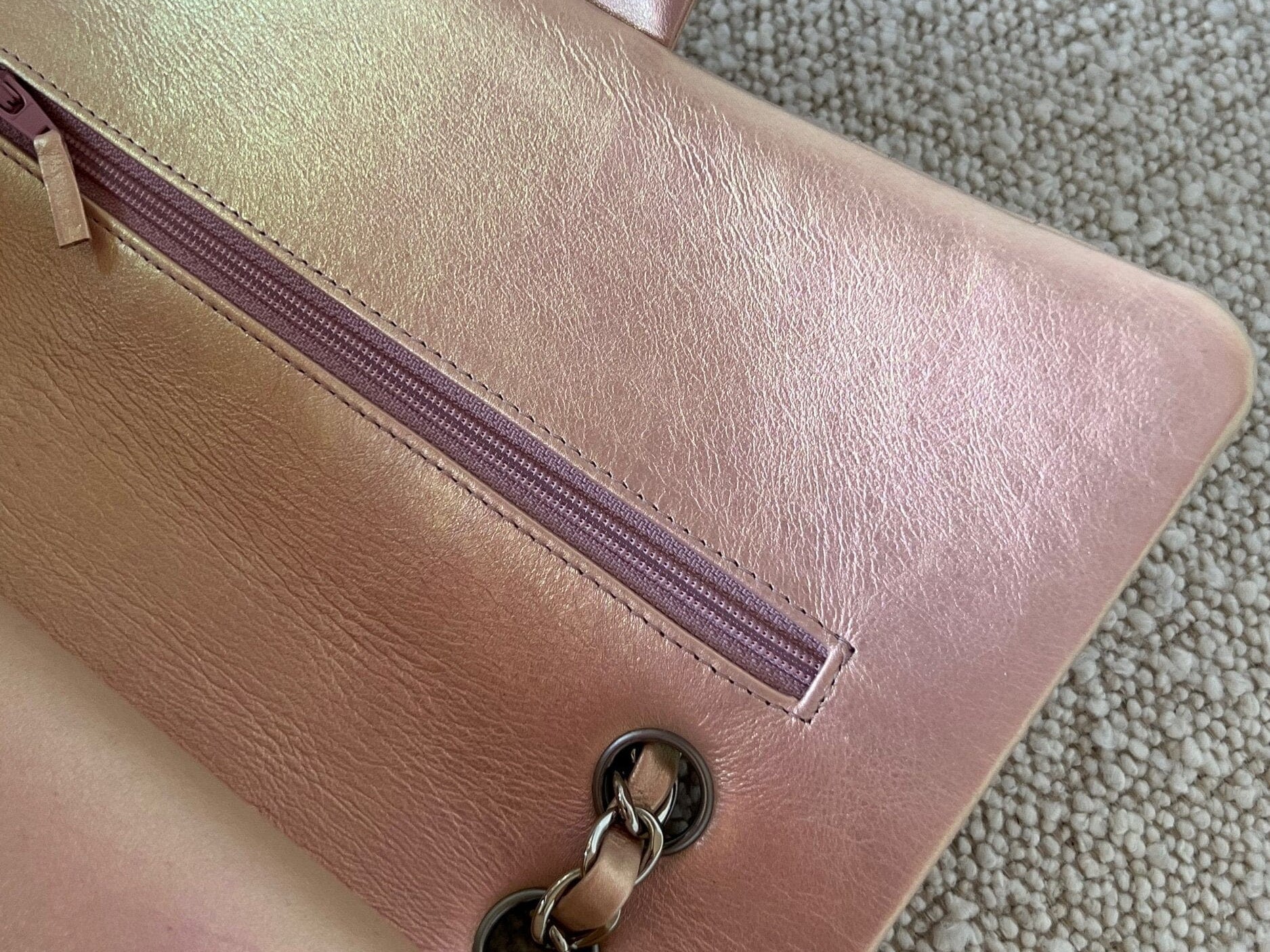 CHANEL Handbag 21K Medium Pink Iridescent Lambskin Quilted Classic Flap SHW - Redeluxe