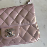 CHANEL Handbag 21K Mini Pink Iridescent Square Lambskin Quilted Classic Flap SHW - Redeluxe