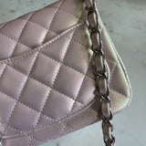 CHANEL Handbag 21K Mini Pink Iridescent Square Lambskin Quilted Classic Flap SHW - Redeluxe
