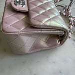 CHANEL Handbag 21K Mini Pink Iridescent Square Lambskin Quilted Classic Flap SHW - Redeluxe