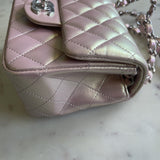 CHANEL Handbag 21K Mini Pink Iridescent Square Lambskin Quilted Classic Flap SHW - Redeluxe