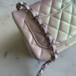 CHANEL Handbag 21K Mini Pink Iridescent Square Lambskin Quilted Classic Flap SHW - Redeluxe