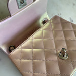 CHANEL Handbag 21K Mini Pink Iridescent Square Lambskin Quilted Classic Flap SHW - Redeluxe