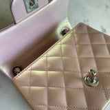 CHANEL Handbag 21K Mini Pink Iridescent Square Lambskin Quilted Classic Flap SHW - Redeluxe