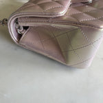 CHANEL Handbag 21K Mini Pink Iridescent Square Lambskin Quilted Classic Flap SHW - Redeluxe