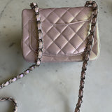CHANEL Handbag 21K Mini Pink Iridescent Square Lambskin Quilted Classic Flap SHW - Redeluxe