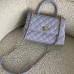 CHANEL Handbag 21K Quilted Coco Handle Lilac Caviar Small LGHW - Redeluxe